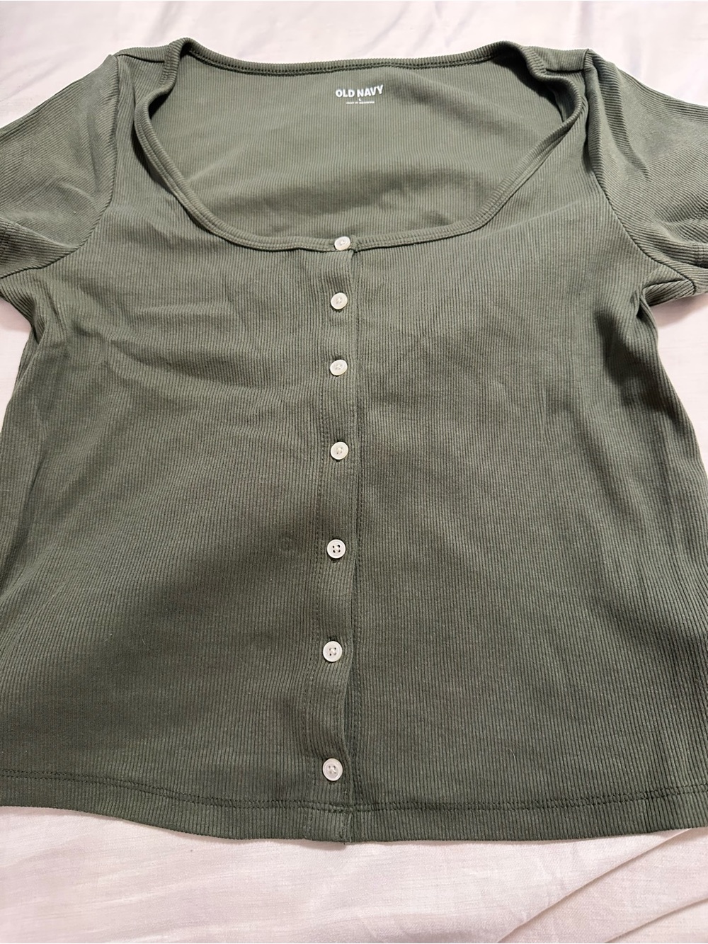 Old Navy Olive Green Ribbed Button-Front Scoop Neck Top